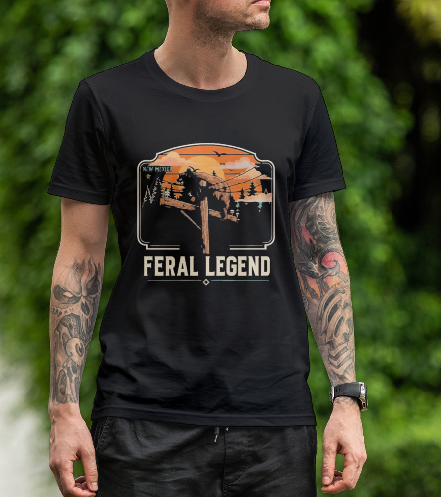Feral Legend New Mexico Bear Climbs Light Pole Sunset Scene T-Shirt