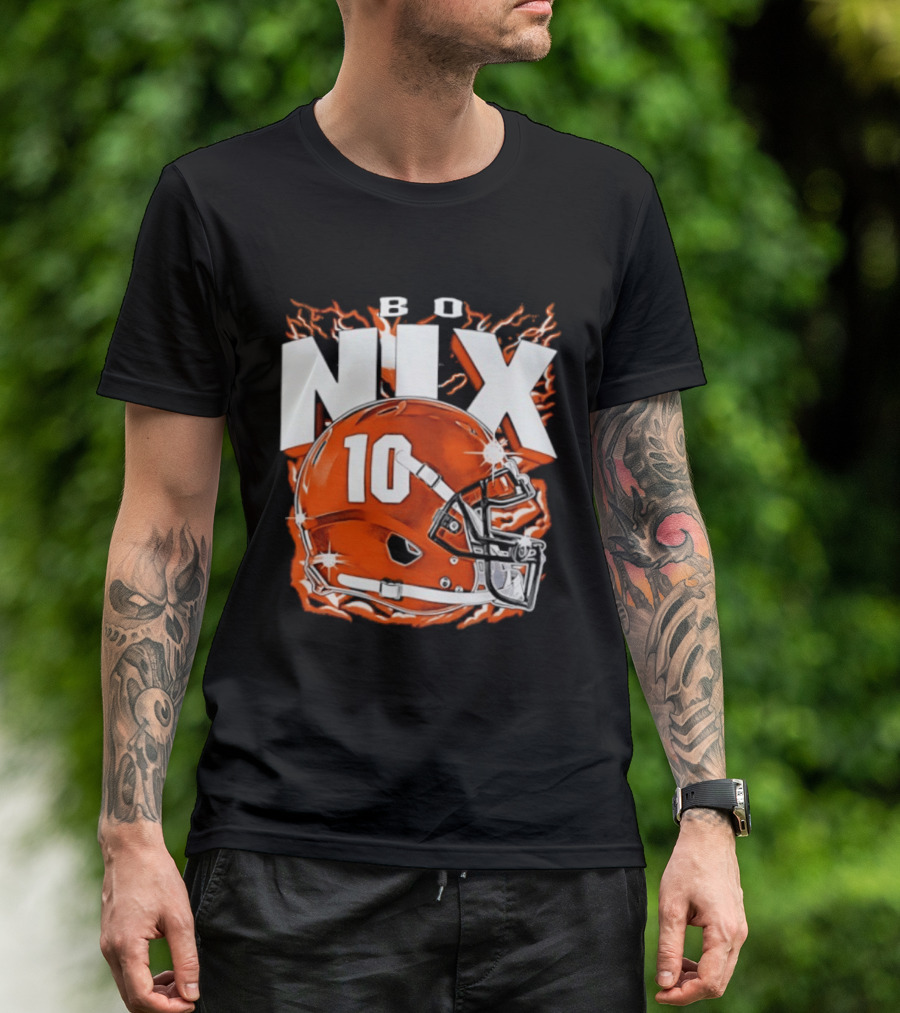 Bo Nix 10 Orange Football Helmet Flames T-Shirt