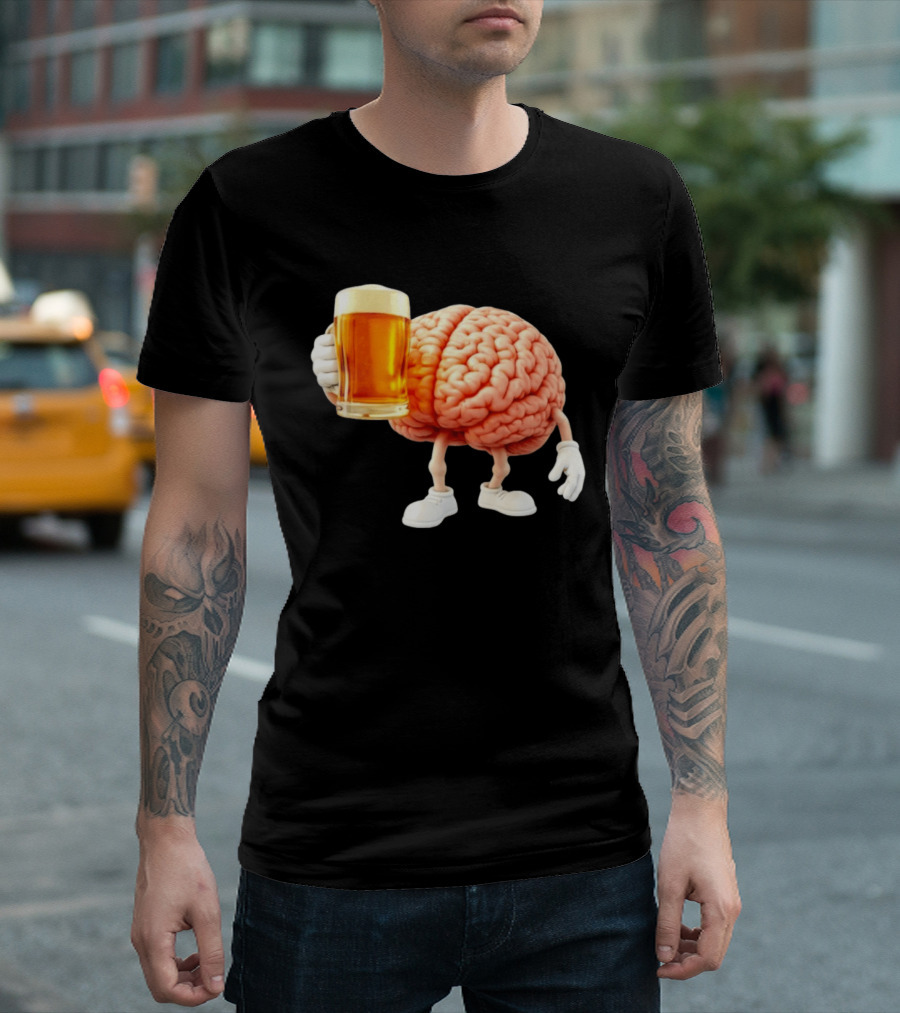 Brain Holding A Beer Drinking Anatomy Fun Humor T-Shirt