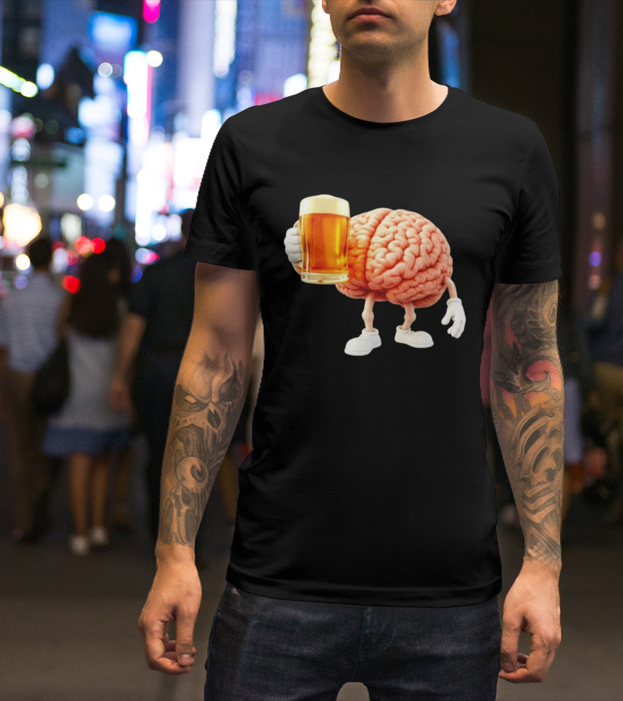 Brain Holding A Beer Drinking Anatomy Fun Humor T-Shirt