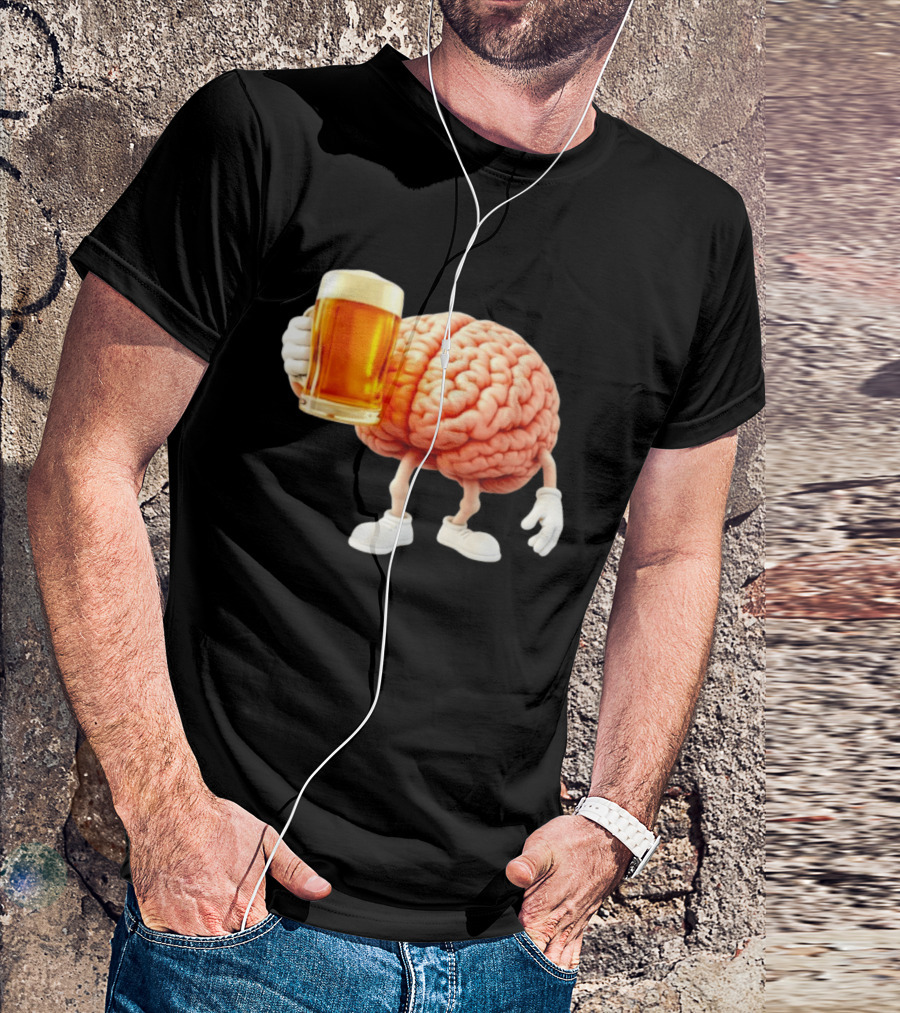 Brain Holding A Beer Drinking Anatomy Fun Humor T-Shirt