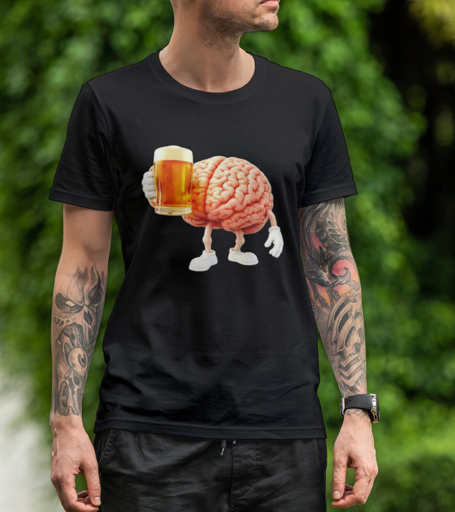 Brain Holding A Beer Drinking Anatomy Fun Humor T-Shirt