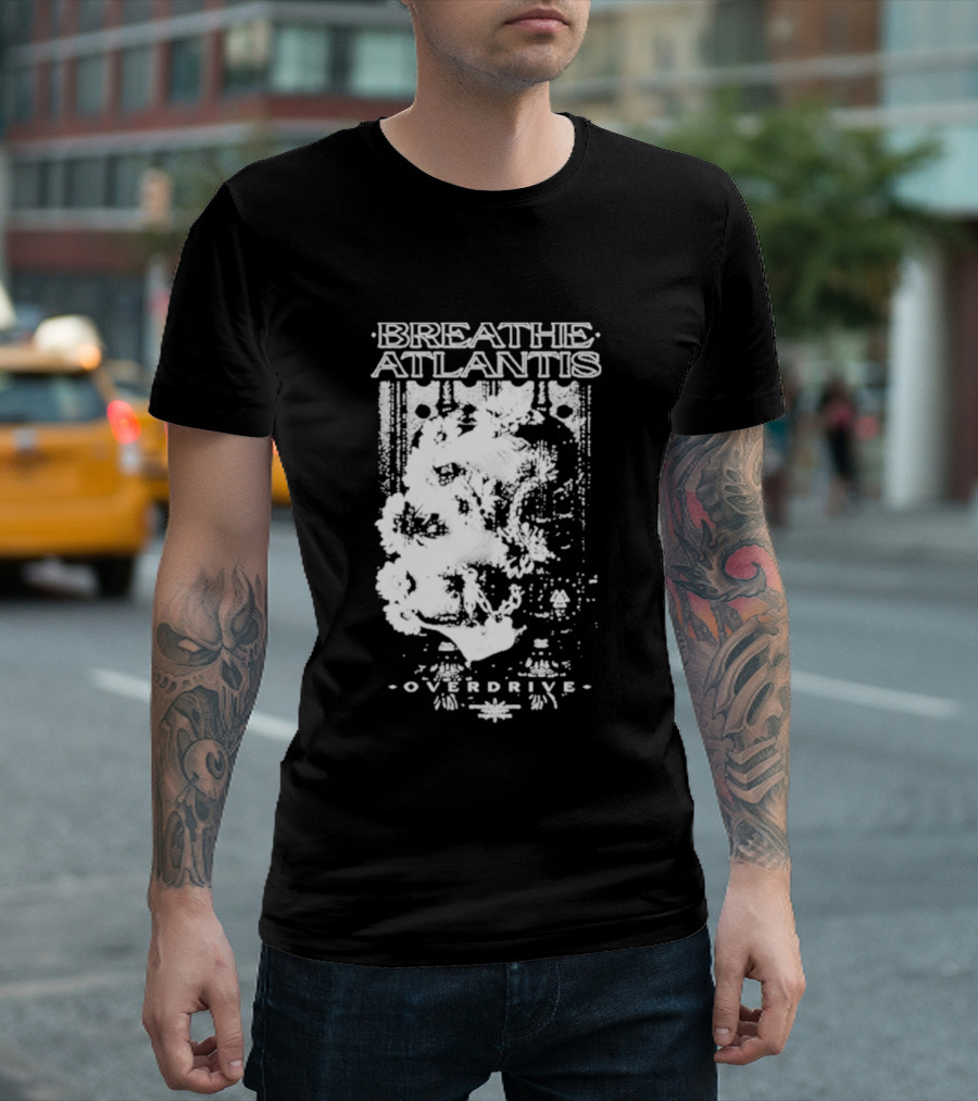 Breathe Atlantis Overdrive White Text And Skull T-Shirt