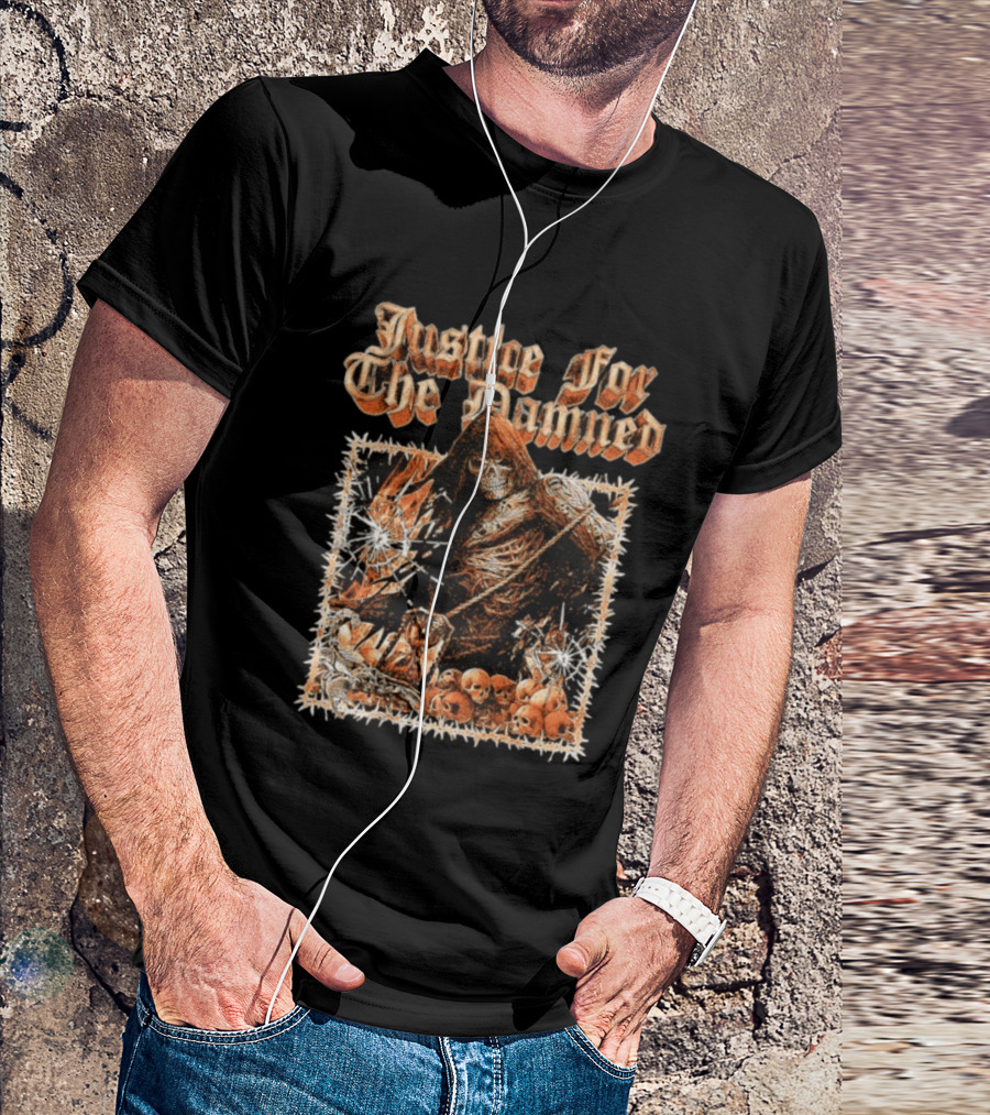 Justice For The Damned Grim Reaper Scorpion Skeleton Skulls T-Shirt