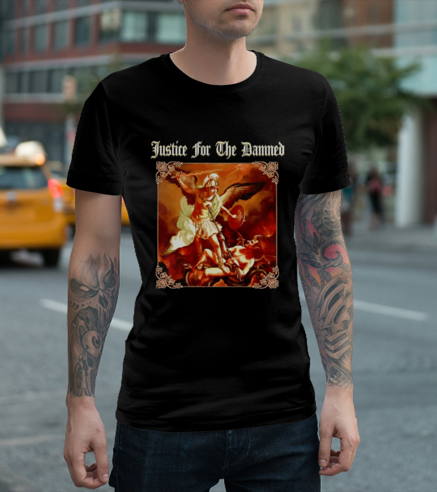 Justice For The Damned Metalcore Hardcore Knight And Fallen Angel Battle T-Shirt
