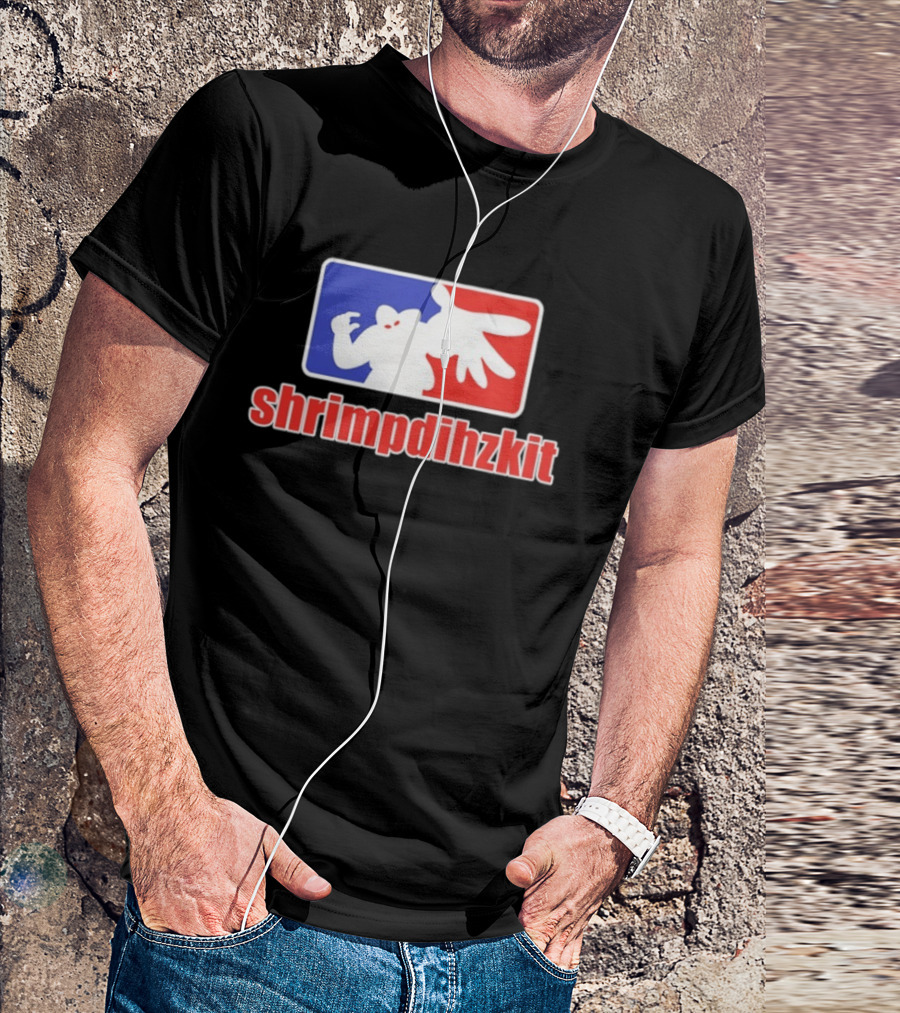 Shrimpdihzkit NBA Style Branding Parody Red White Blue T-Shirt