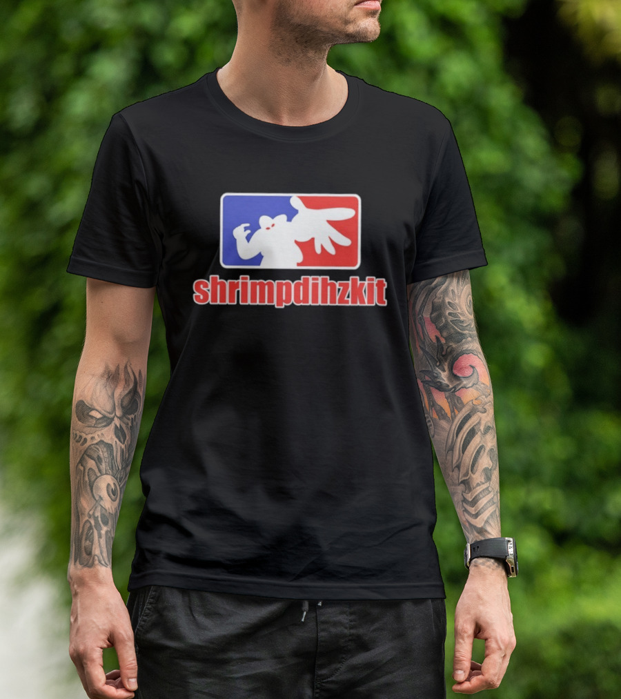 Shrimpdihzkit NBA Style Branding Parody Red White Blue T-Shirt