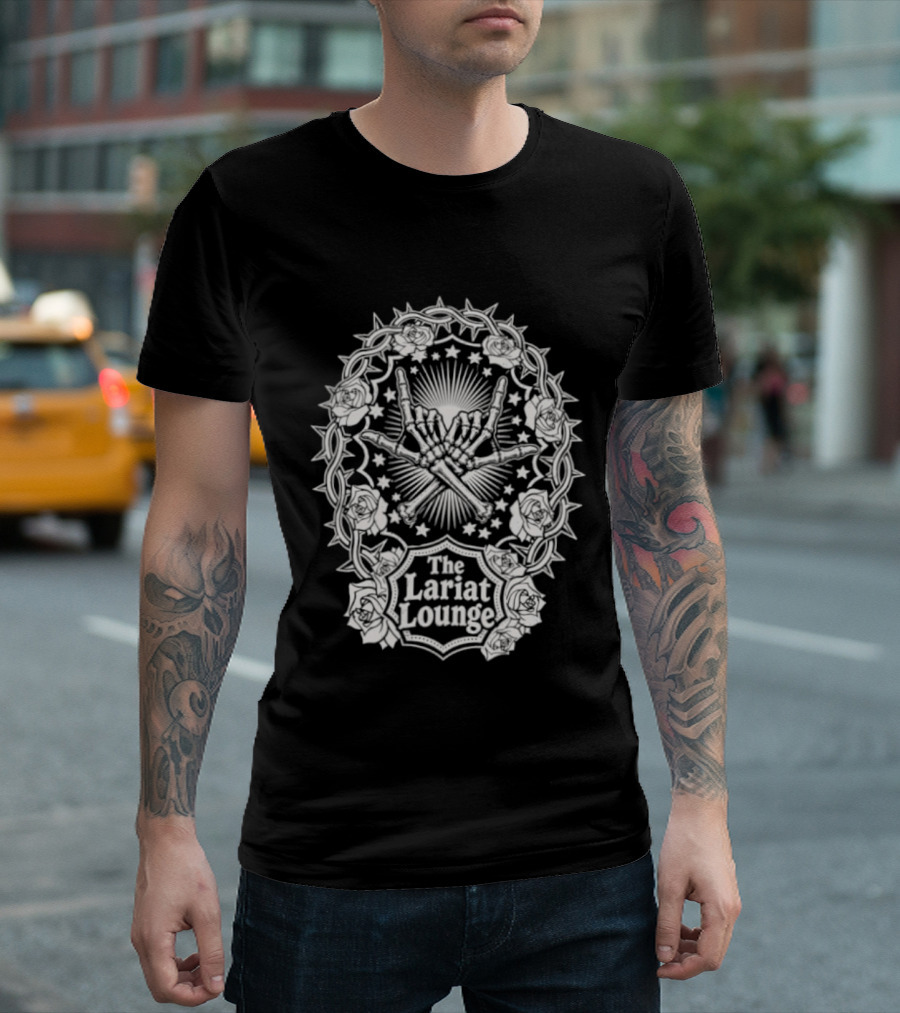 The Lariat Lounge Skeleton Hands Roses Thorns And Stars T-Shirt