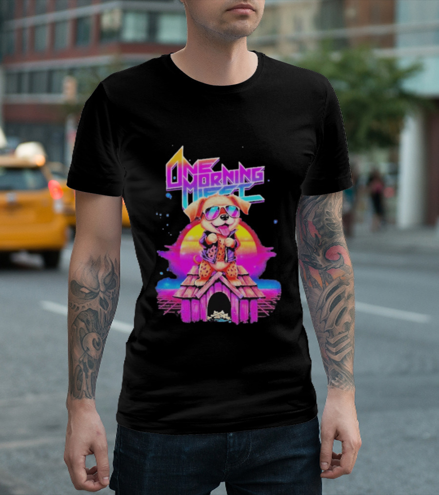 One Morning Left Puppy Doghouse 80s Retro Sunglasses Sunset Vibe T-Shirt