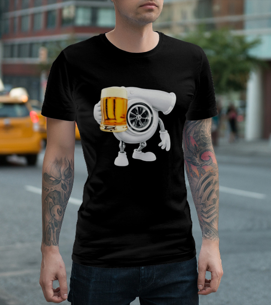 Turbo Beer Turbocharger Car Enthusiast Character With Beer T-Shirt