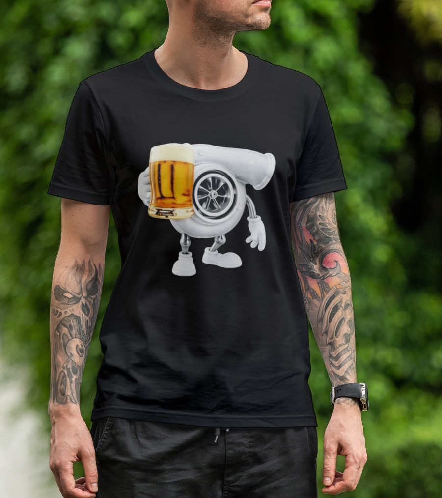 Turbo Beer Turbocharger Car Enthusiast Character With Beer T-Shirt