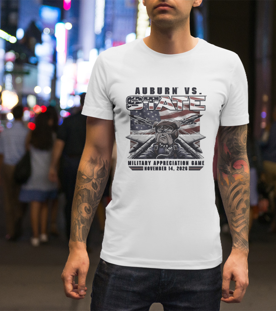 Auburn Vs State Military Appreciation Game November 14 2026 Bulldog And American Flag T-Shirt