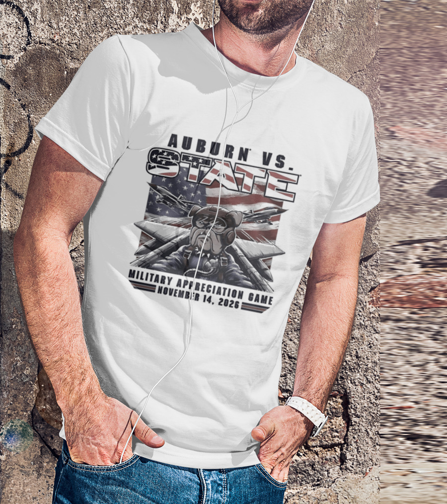 Auburn Vs State Military Appreciation Game November 14 2026 Bulldog And American Flag T-Shirt
