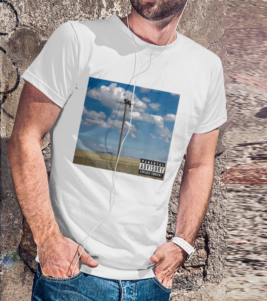 Bear On Top Of The Light Pole Parental Advisory Explicit Content Clouds Sky T-Shirt