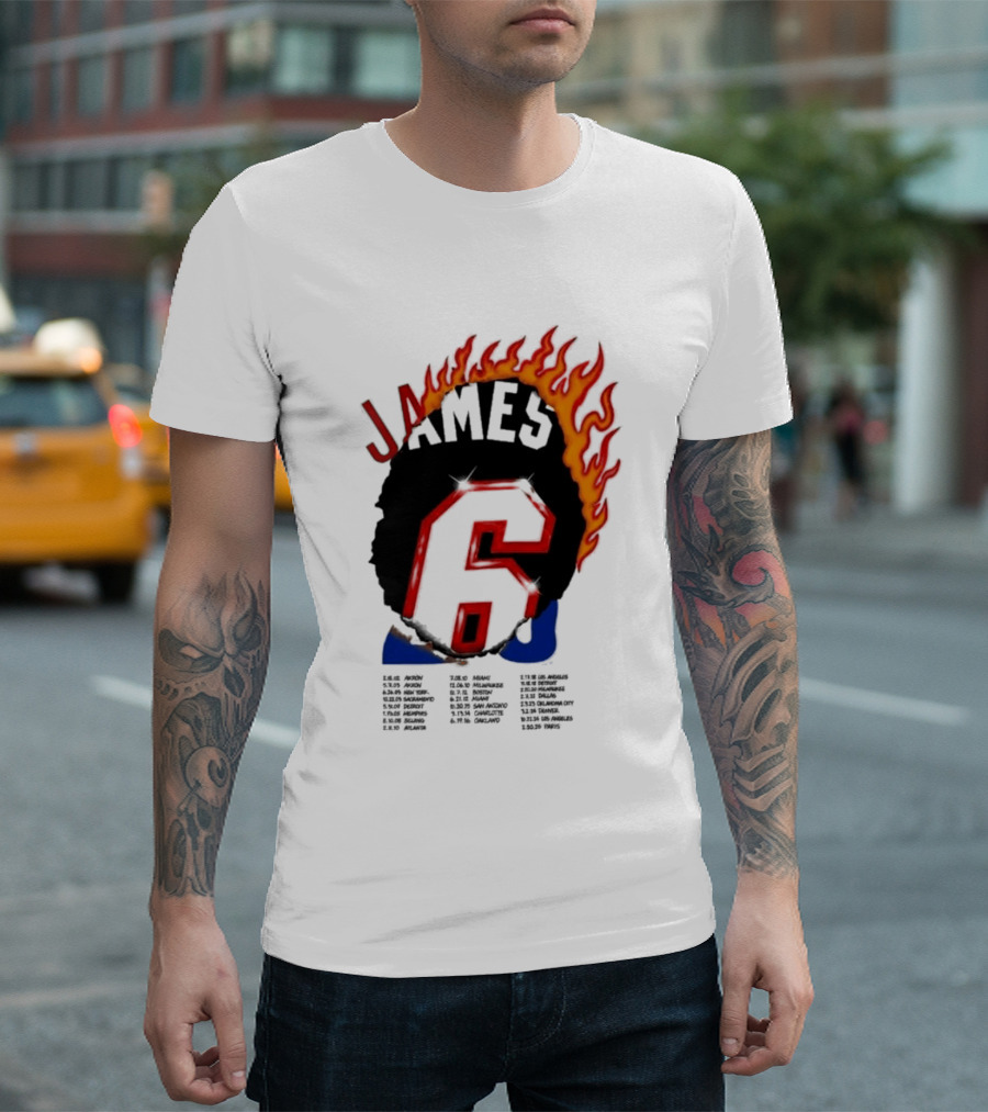 James 6 Flame Basketball Legend Bold Number Rugged T-Shirt