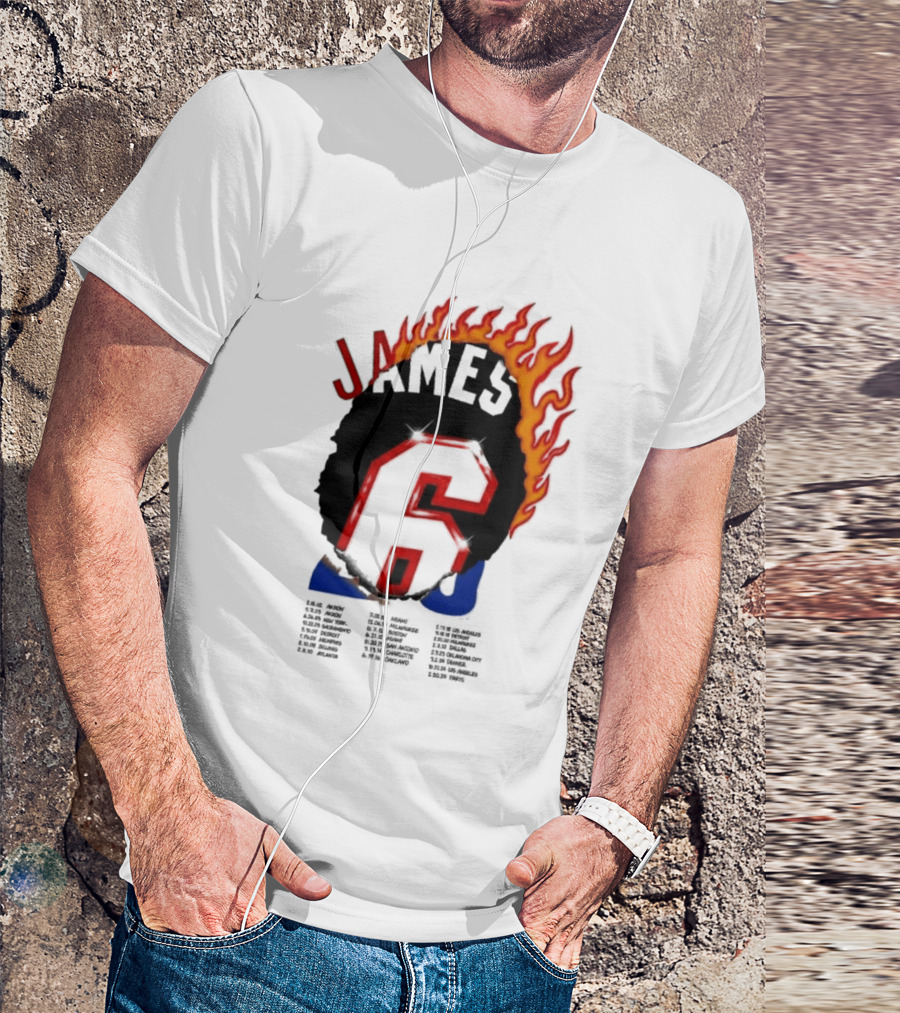 James 6 Flame Basketball Legend Bold Number Rugged T-Shirt