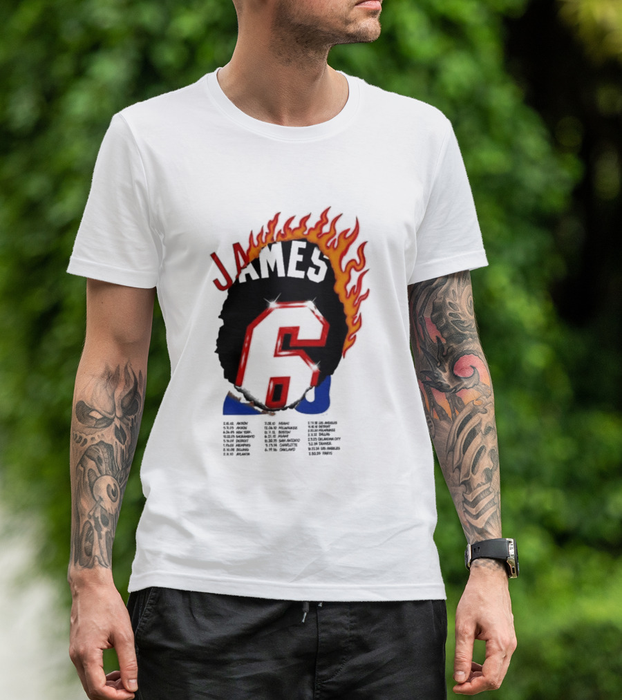 James 6 Flame Basketball Legend Bold Number Rugged T-Shirt