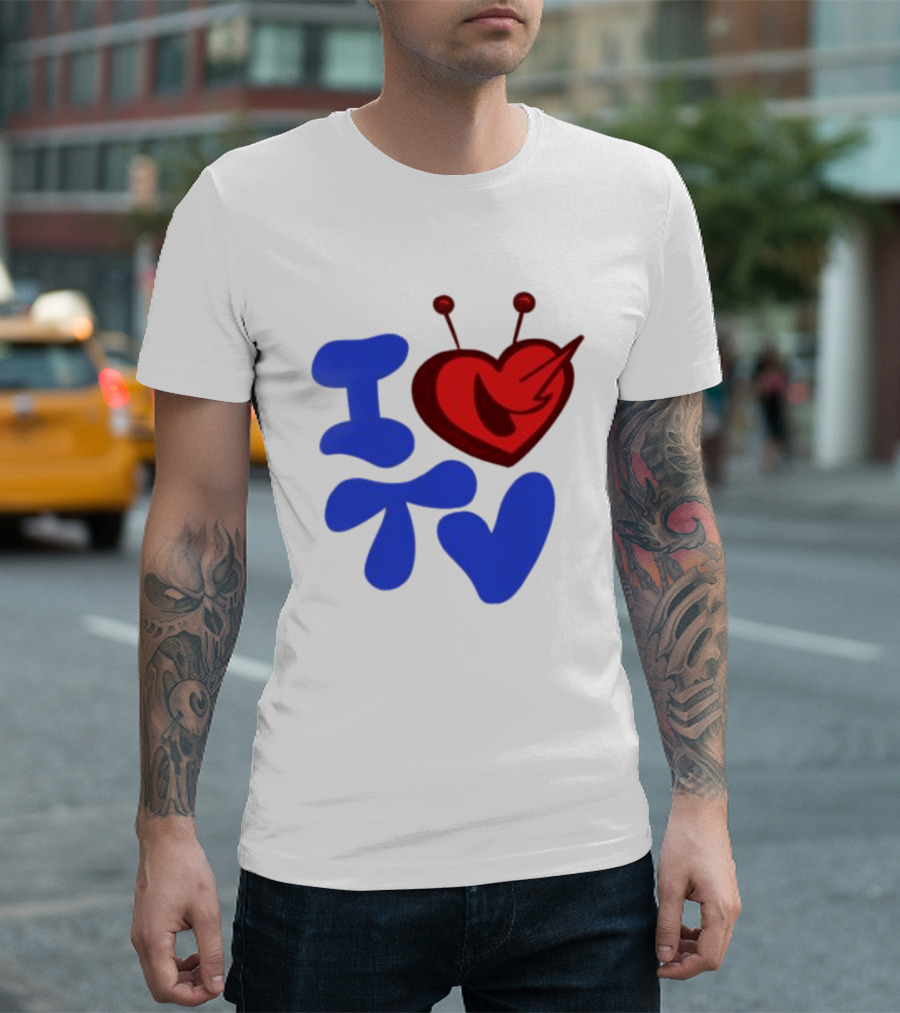 I Love TV Blue Red Heart Antenna T-Shirt