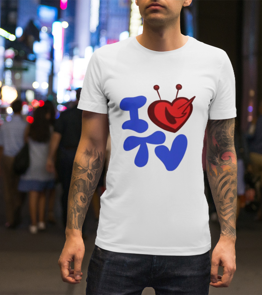 I Love TV Blue Red Heart Antenna T-Shirt