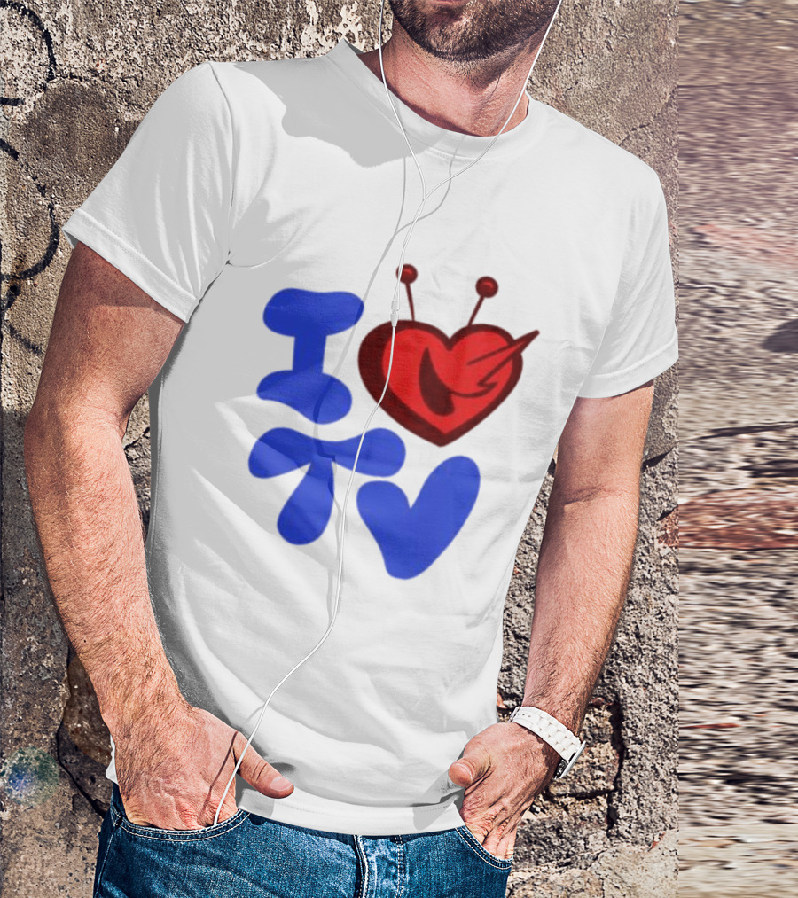 I Love TV Blue Red Heart Antenna T-Shirt