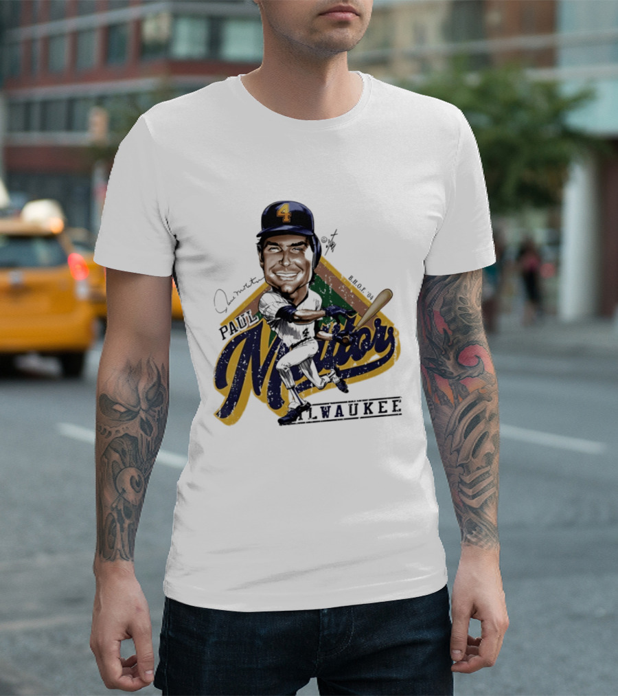 Paul Molitor Milwaukee Brewers Number 4 Bruce Stark Caricature HOF T-Shirt