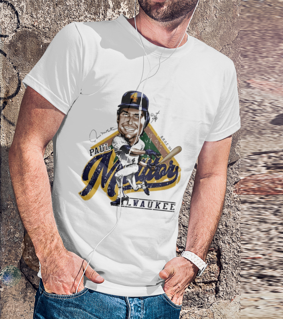 Paul Molitor Milwaukee Brewers Number 4 Bruce Stark Caricature HOF T-Shirt