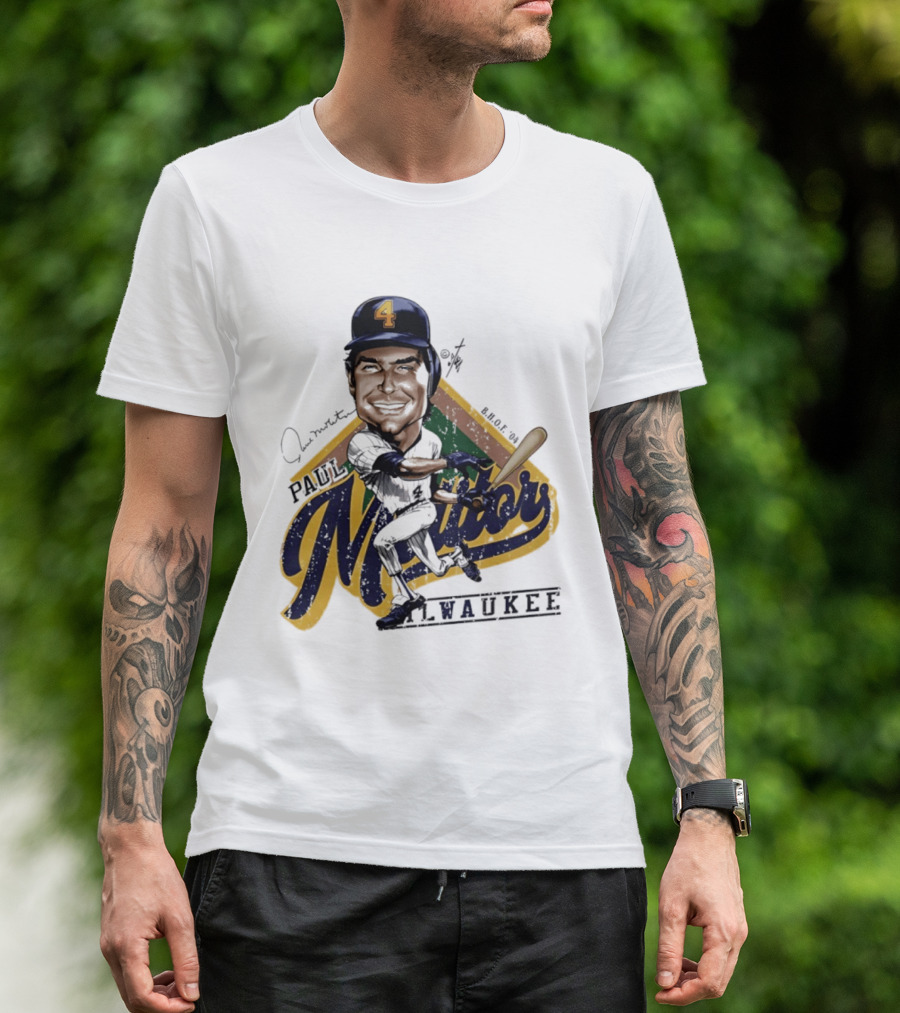 Paul Molitor Milwaukee Brewers Number 4 Bruce Stark Caricature HOF T-Shirt