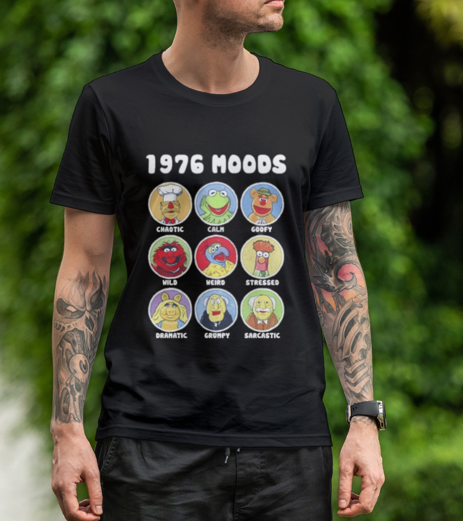 1976 Moods The Muppets Kermit Miss Piggy Animal Fozzie Beaker Swedish Chef Bunsen Honeydew Sam Eagle Statler Waldorf T-Shirt