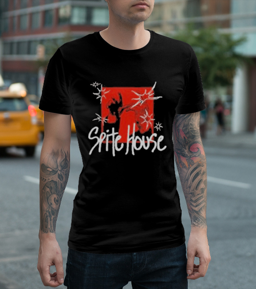Spite House Red Square Sketch Art With Hands And Starburst T-Shirt