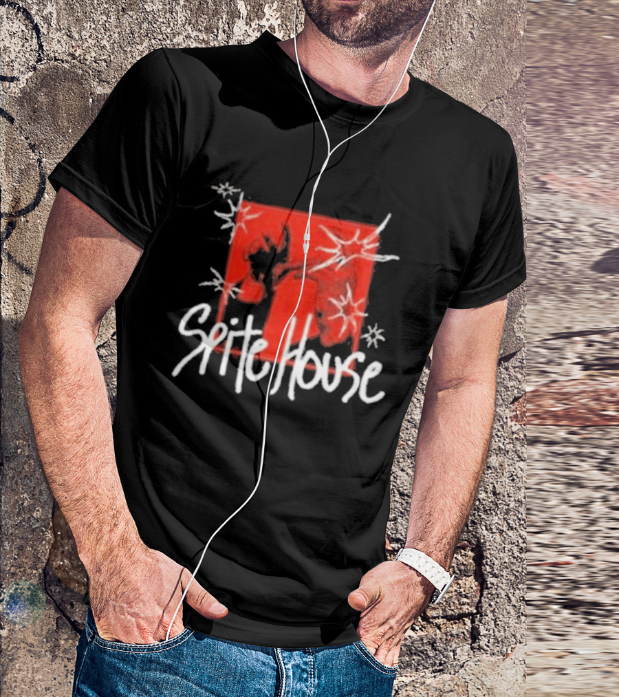 Spite House Red Square Sketch Art With Hands And Starburst T-Shirt