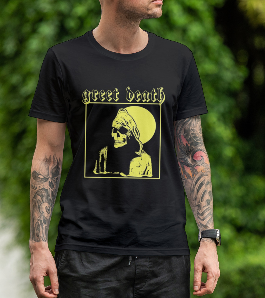Greet Death Grim Reaper Band Alternative Rock Skeleton Halo T-Shirt
