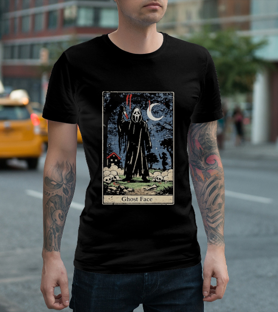 Ghost Face Scream Changes Tarot Card Crossover Halloween Horror Villain T-Shirt