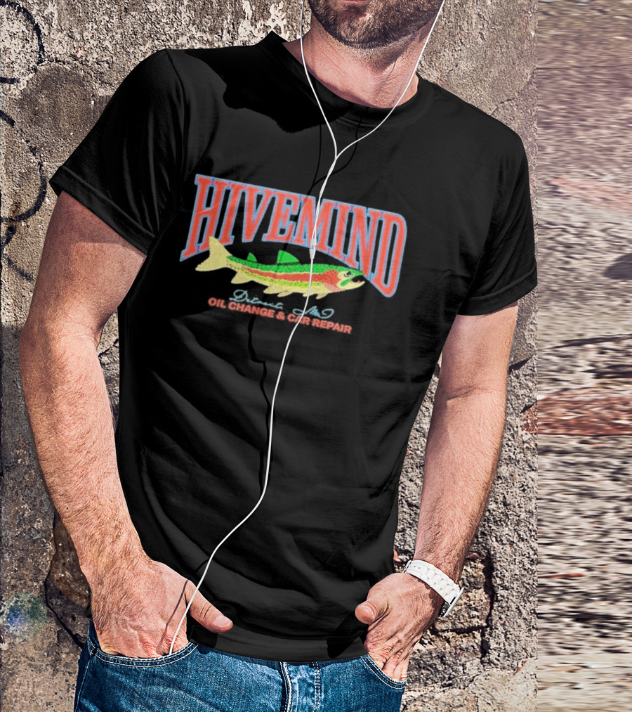 Hivemind Oil Change And Car Repair French Terry Stitched Fish T-Shirt