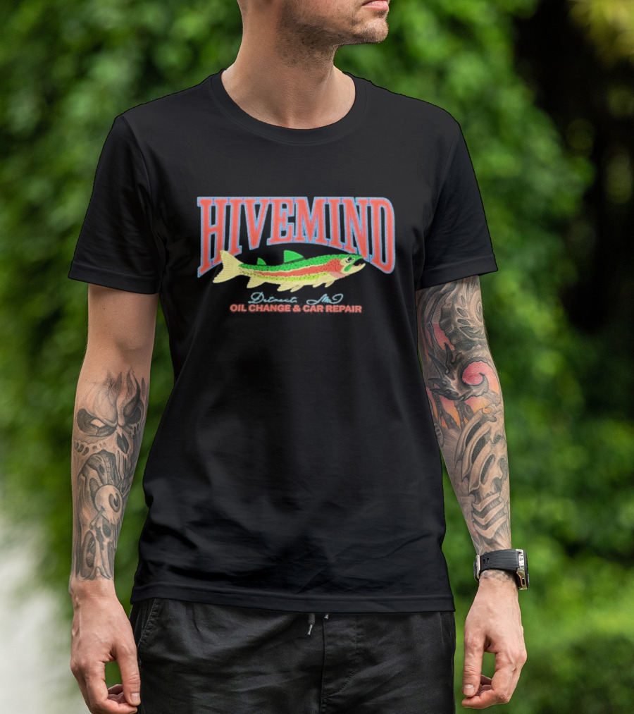 Hivemind Oil Change And Car Repair French Terry Stitched Fish T-Shirt