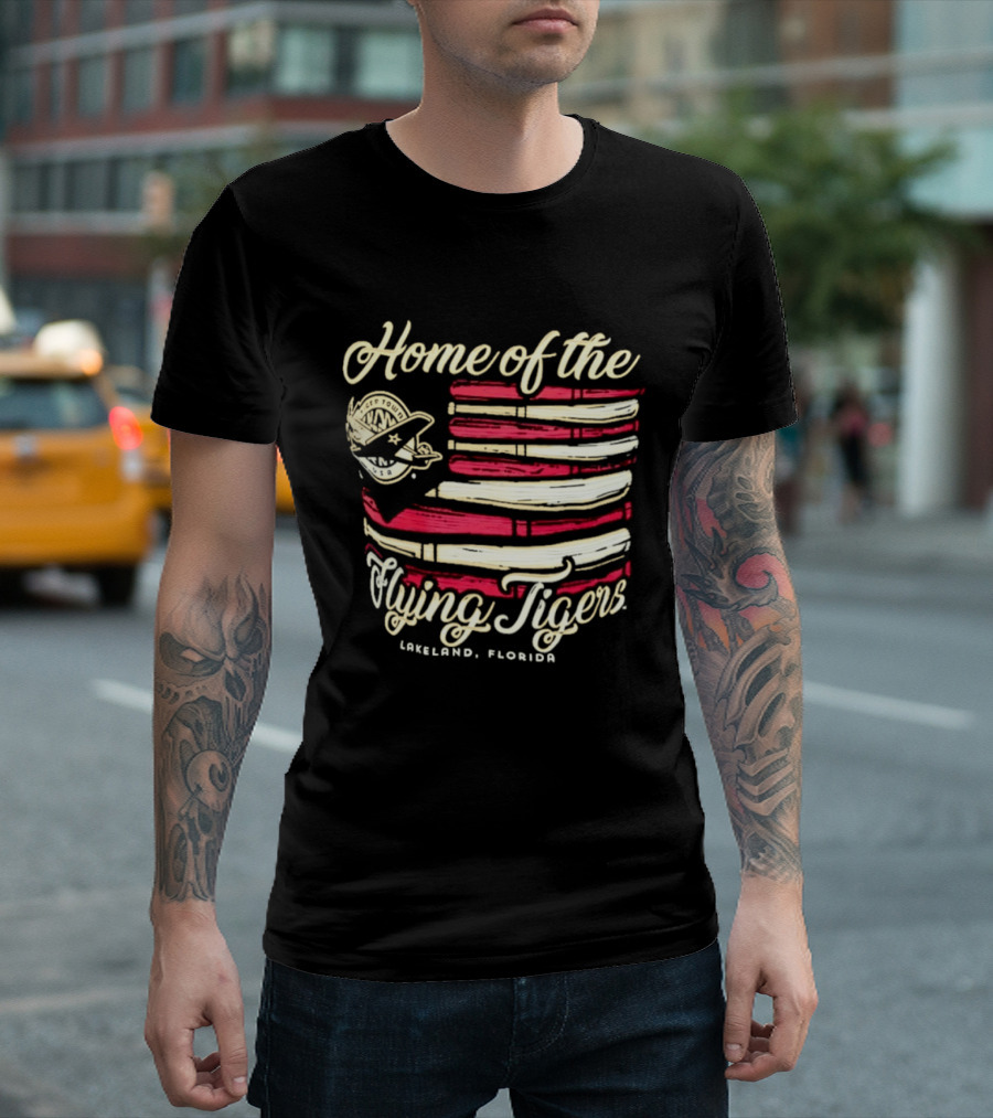 Home Of The Flying Tigers Lakeland Florida Baseball Flag T-Shirt