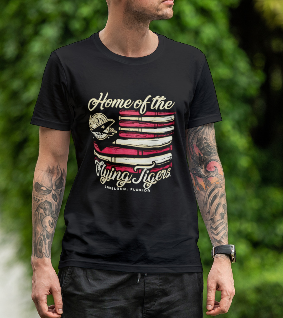 Home Of The Flying Tigers Lakeland Florida Baseball Flag T-Shirt