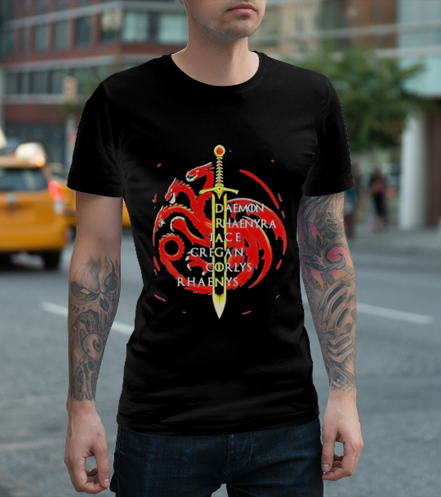 Daemon Rhaenyra Jace Cregan Corlys Rhaenys Dragon Sword Emblem The Reel Rejects T-Shirt