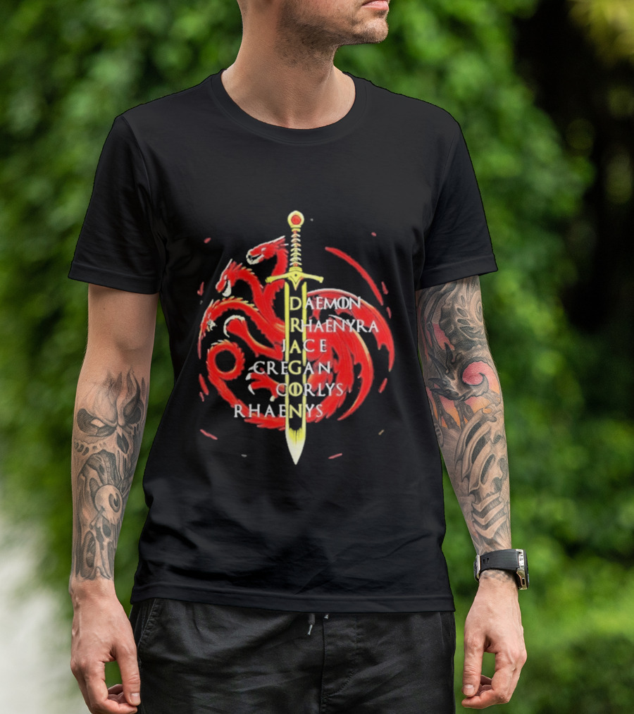 Daemon Rhaenyra Jace Cregan Corlys Rhaenys Dragon Sword Emblem The Reel Rejects T-Shirt