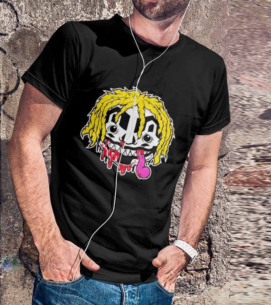 Ouija Macc Iveka Glob Dripping Smiley Face Yellow Hair Pink Tongue T-Shirt