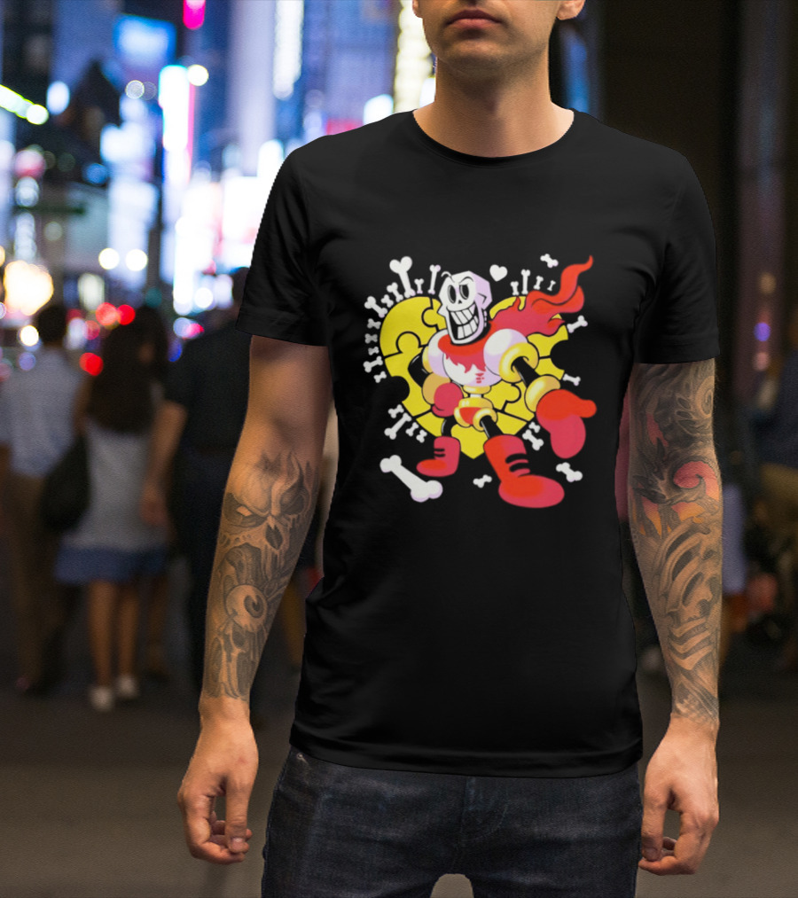 Papyrus Bonetrousle 10th Anniversary Undertale Puzzle Heart Skeleton T-Shirt