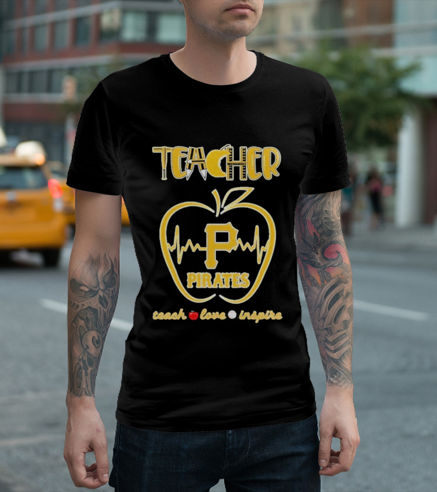 Pittsburgh Pirates Teacher Apple Teach Love Inspire T-Shirt
