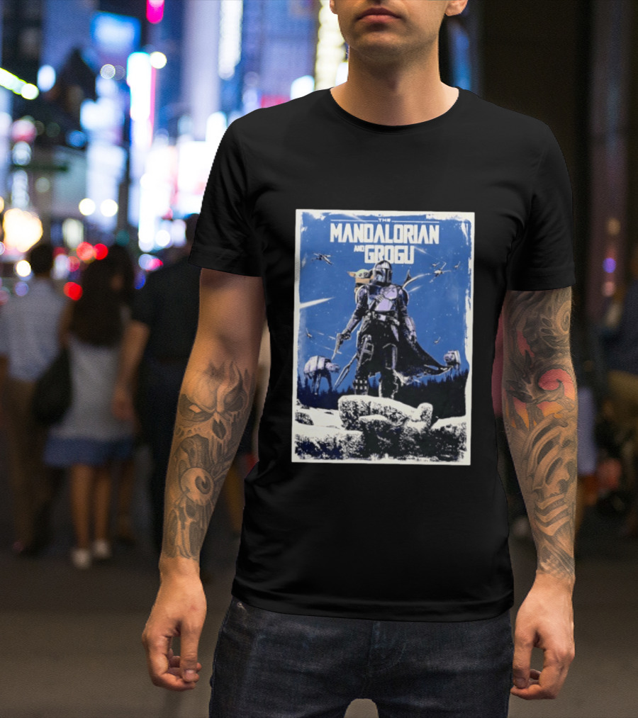 The Mandalorian And Grogu Star Wars Baby Yoda Scene With AT AT And X Wings T-Shirt