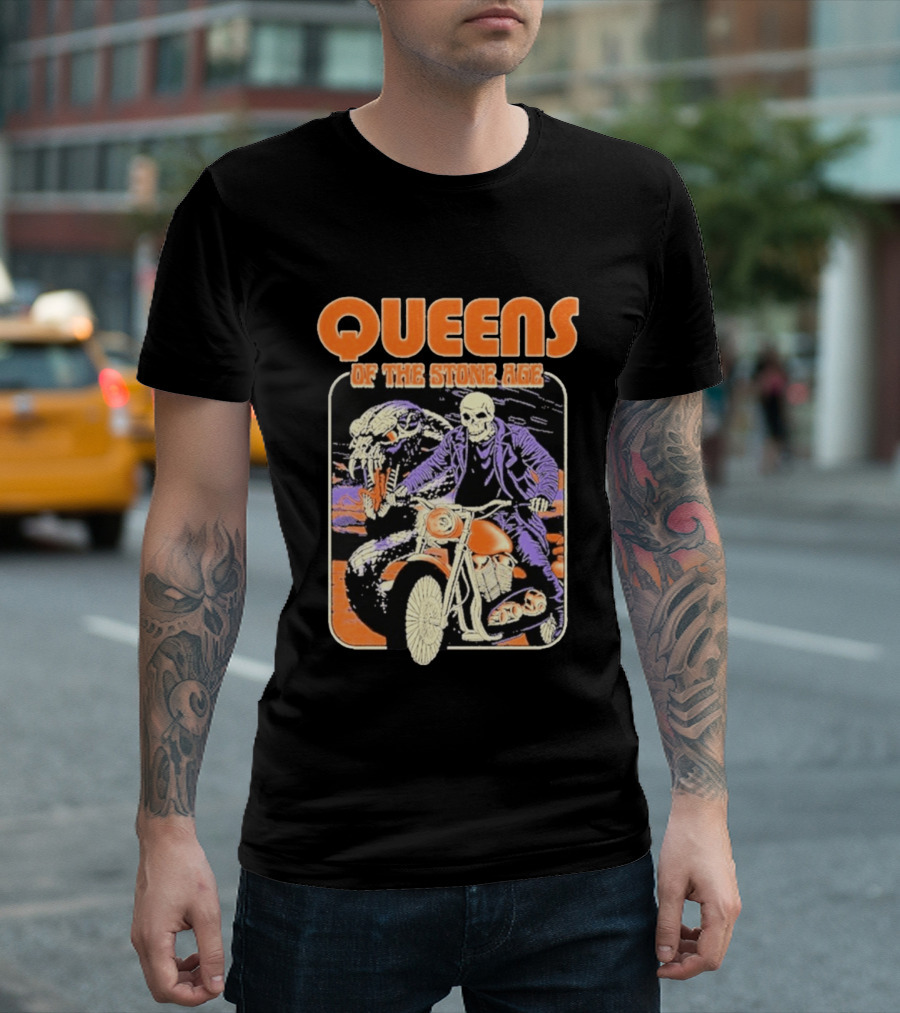 Queens Of The Stone Age Skeleton Rider Snake Motorcycle Adventure T-Shirt