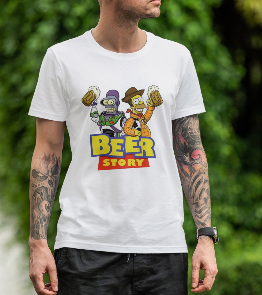 Bender Homer Simpson Beer Story Futurama Buzz Lightyear Woody T-Shirt