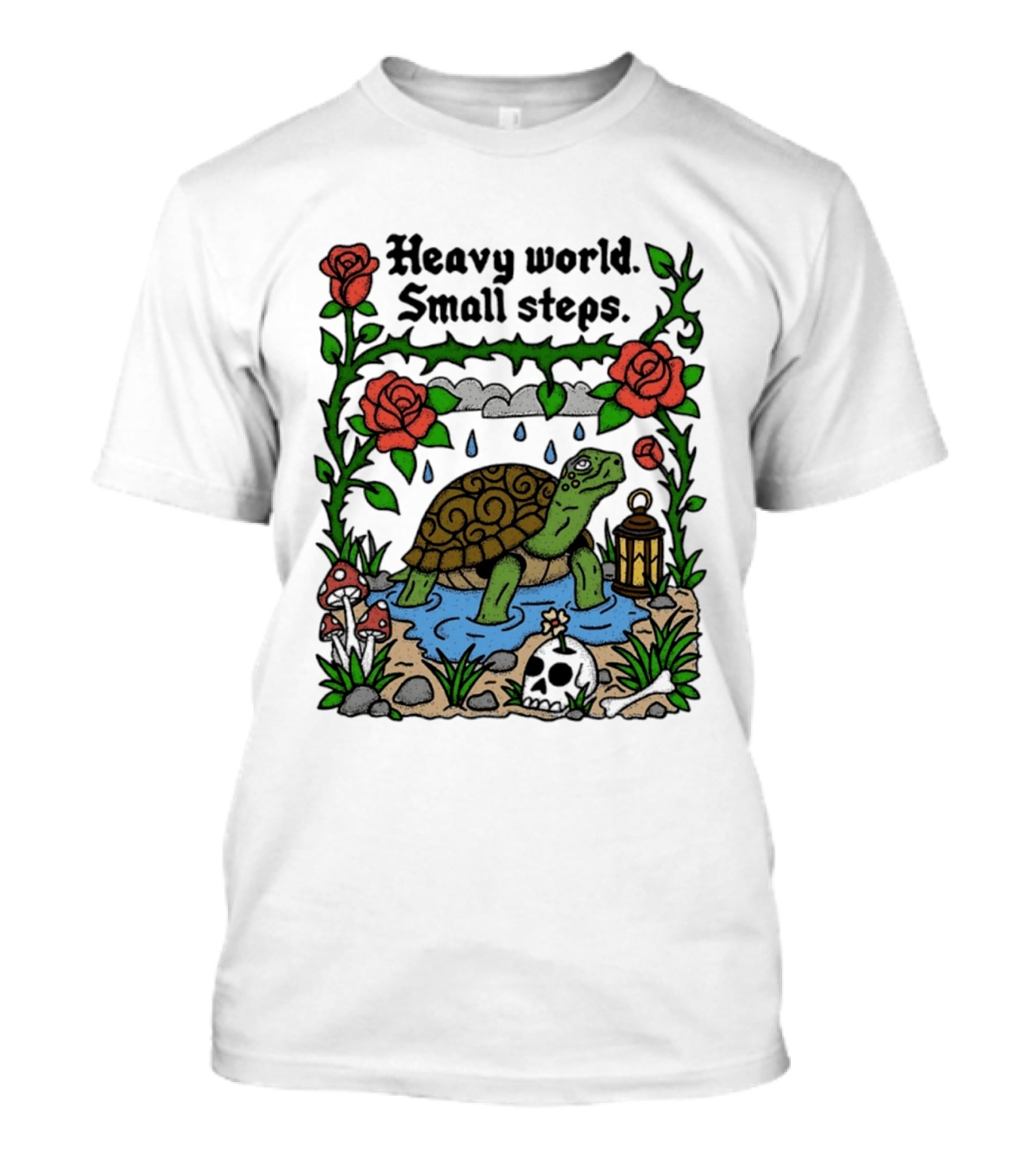 Heavy World Small Steps Turtle Lantern Roses T-Shirt