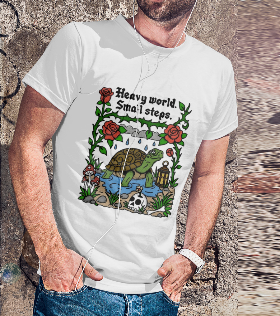 Heavy World Small Steps Turtle Lantern Roses T-Shirt