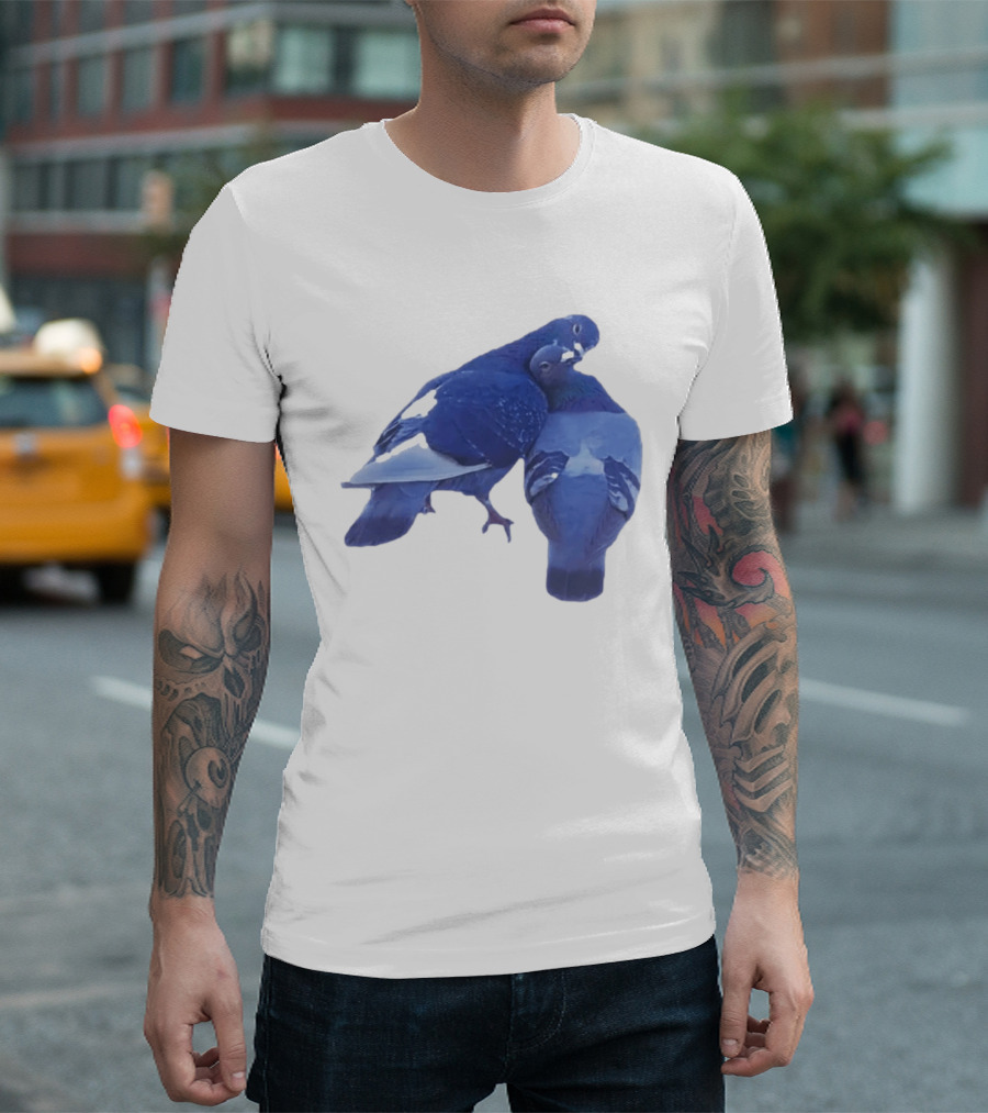Love Doves Sports Banger Blue Pigeons Embrace T-Shirt