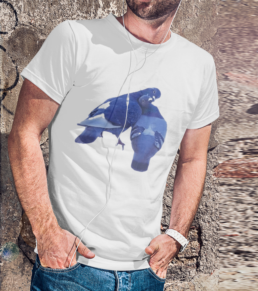 Love Doves Sports Banger Blue Pigeons Embrace T-Shirt