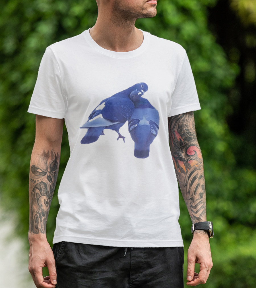 Love Doves Sports Banger Blue Pigeons Embrace T-Shirt