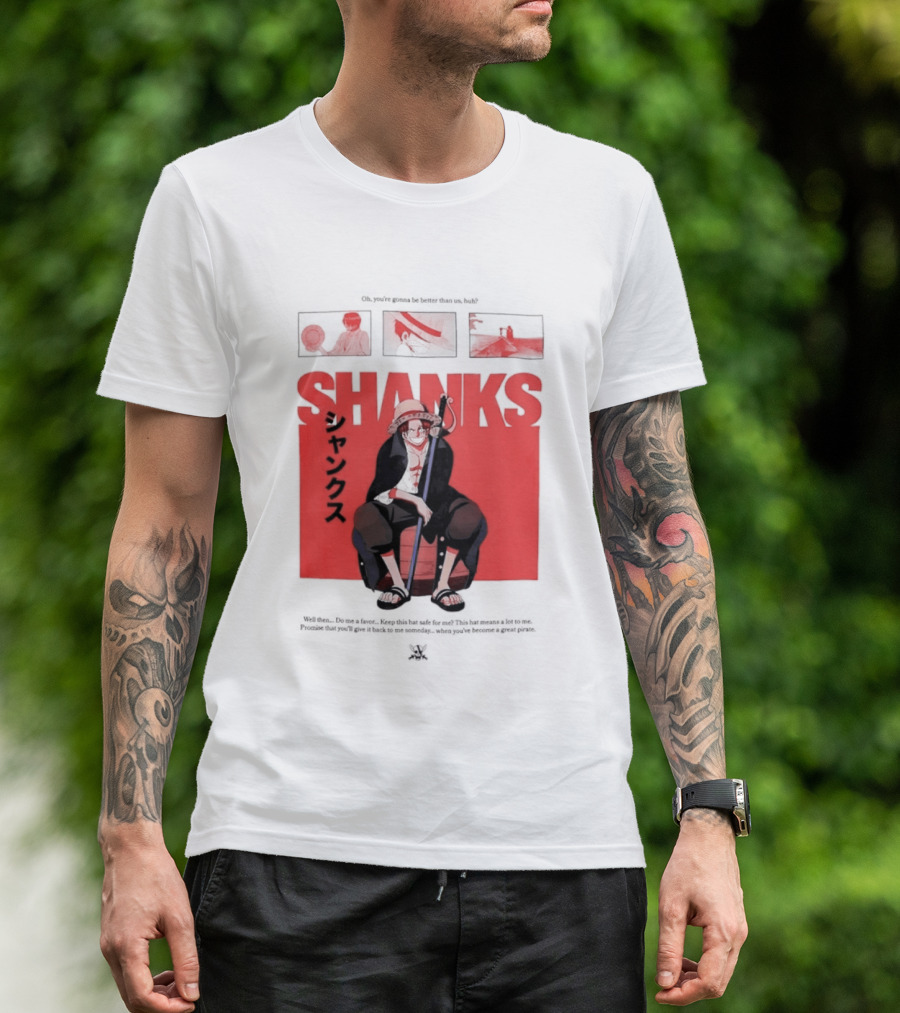 One Piece Shanks Luffy Straw Hat Pirates Manga Panels T-Shirt